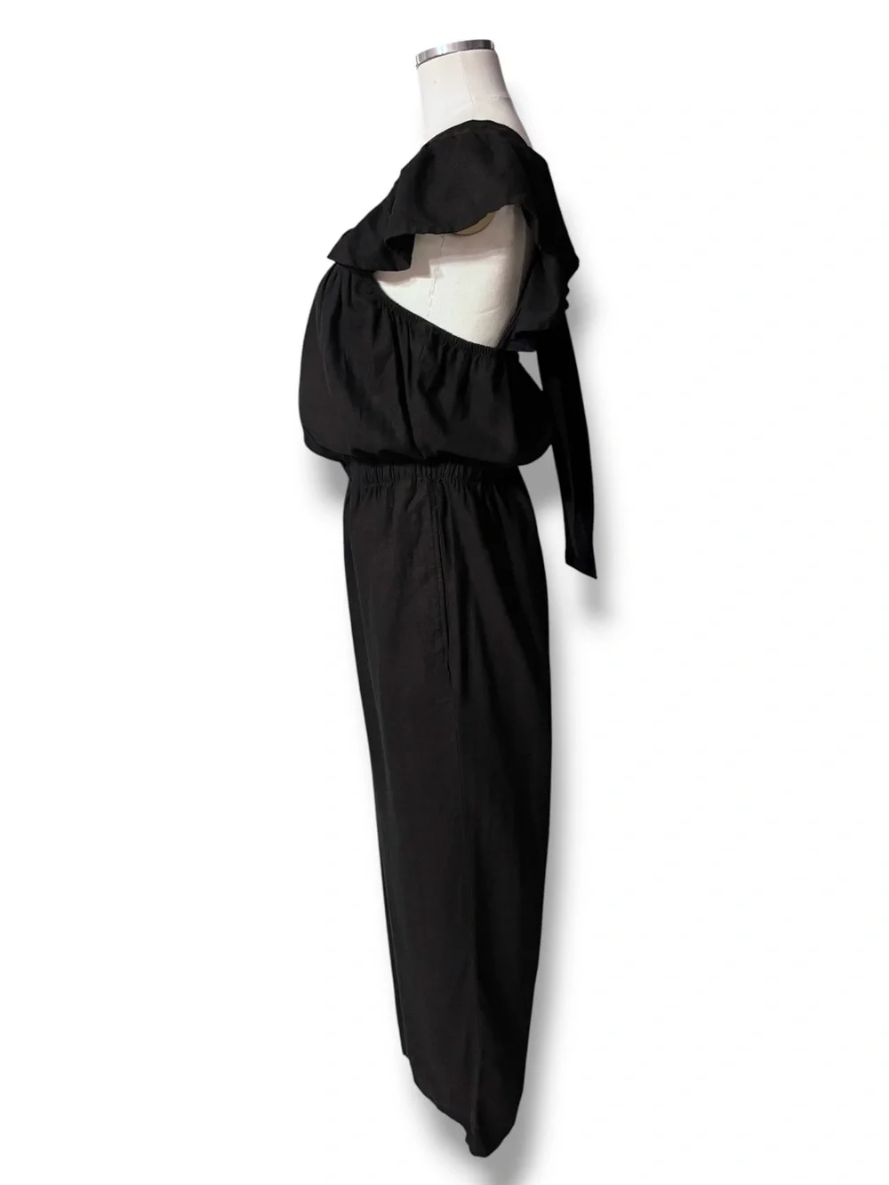 H&M Black Linen Blend Ruffle Strap Jumpsuit Size Medium